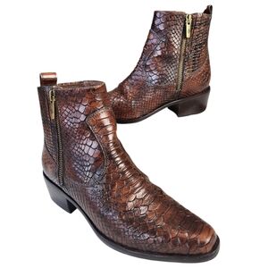 Donald Pliner Western Cowgirl Marisol Snake Print Heeled Bootie Chestnut 6.